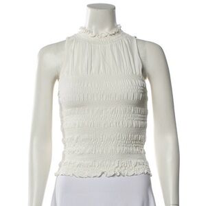 FRAME Sleeveless Smocked Mock Neck Top | Ivory | XS